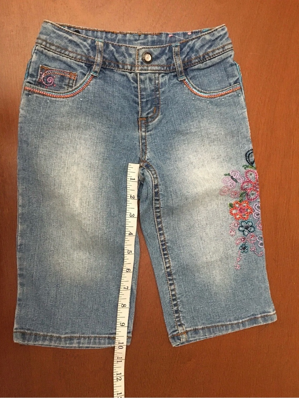 Sonoma Jeans Capri Girls Size 5 Adjustable Waist Embroidered Floral Butterfly - Picture 5 of 7